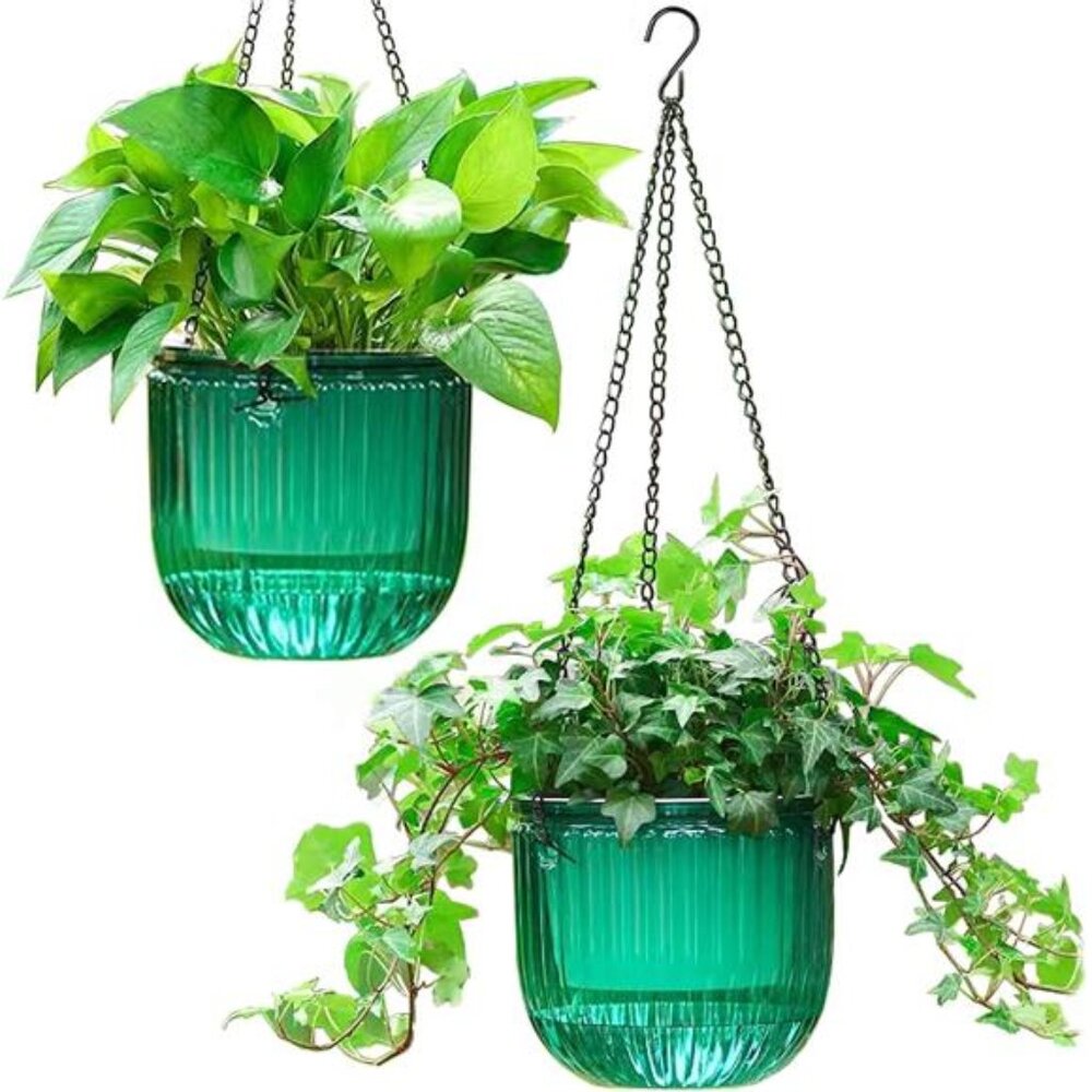 2 Pack Self Watering Hanging Planters Indoor Flower Pots, 6.5 Inch